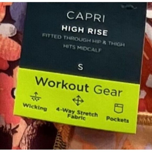 Tek Gear Womens orange Workout High Capri Pants/leggings Size S Multi Floral - Picture 11 of 11